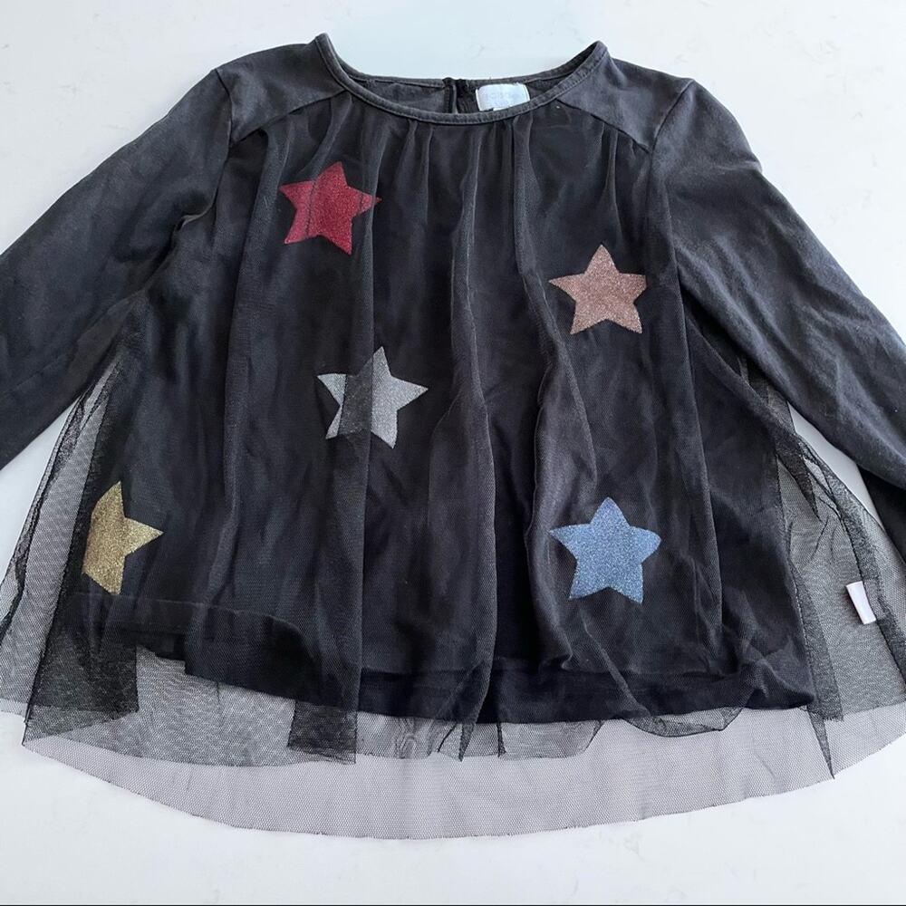 BCBGirls Black Multi Star Long Sleeve Tulle Overlay Top size 8